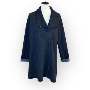 Eileen Fisher Stand Collar Coat Felted Merino Double Knit Asymmetric Zip Sz L
